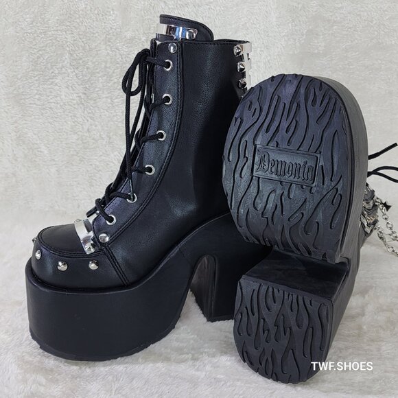 Camel Platform Block Heel Goth Ankle Boots - Picture 10 of 11